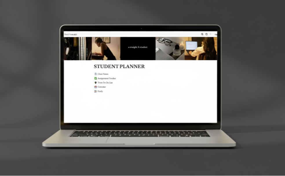 Laptop displaying a student planner on a dark background